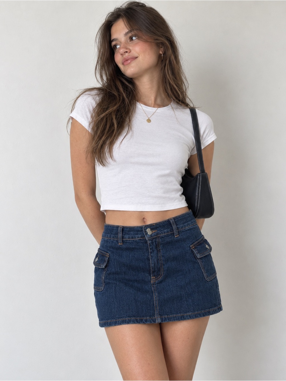 Brandy Melville Y2K Dark Wash Stretch Agatha Cargo Denim Mini Basic